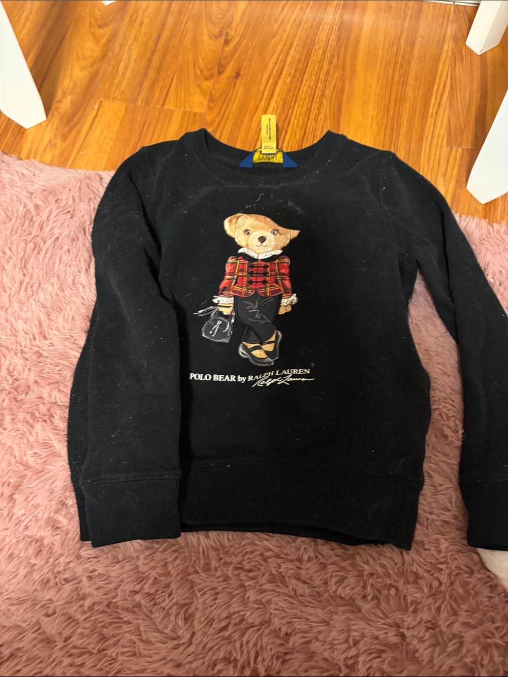 Ralph Lauren Black Polo Bear Sweatshirt with Plaid Graphic